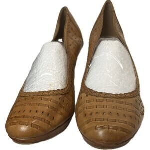 ANDREW GELLER Tan Woven Leather Platform Pumps  10
